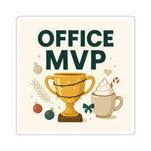 Office MVP Sticker — Trophy & Coffee Holiday Kiss-Cut Decal