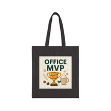 Office MVP Canvas Tote Bag — Award Trophy Coffee Design