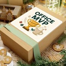 Office MVP Sticker — Trophy & Coffee Holiday Kiss-Cut Decal