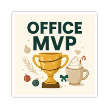 Office MVP Sticker — Trophy & Coffee Holiday Kiss-Cut Decal