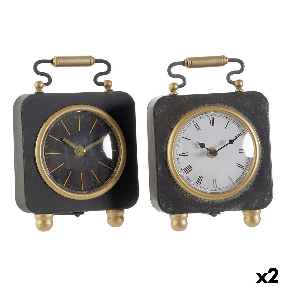 Table clock DKD Home Decor Black Golden Silver (2 Units)-0