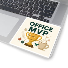 Office MVP Sticker — Trophy & Coffee Holiday Kiss-Cut Decal